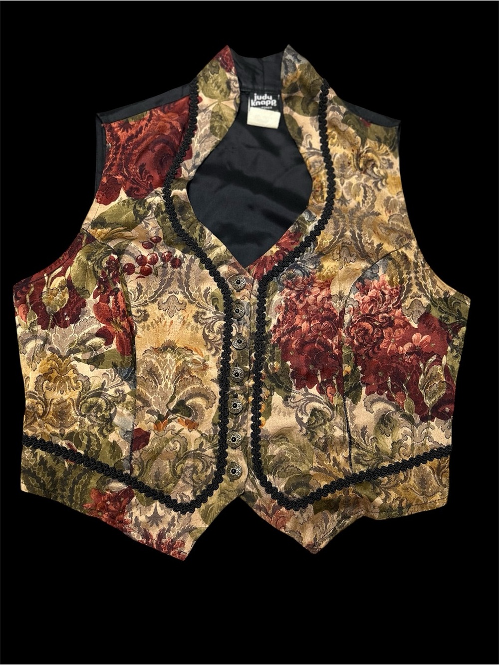 Judy Knapp Floral Brocade Vest in Burgundy and Gold